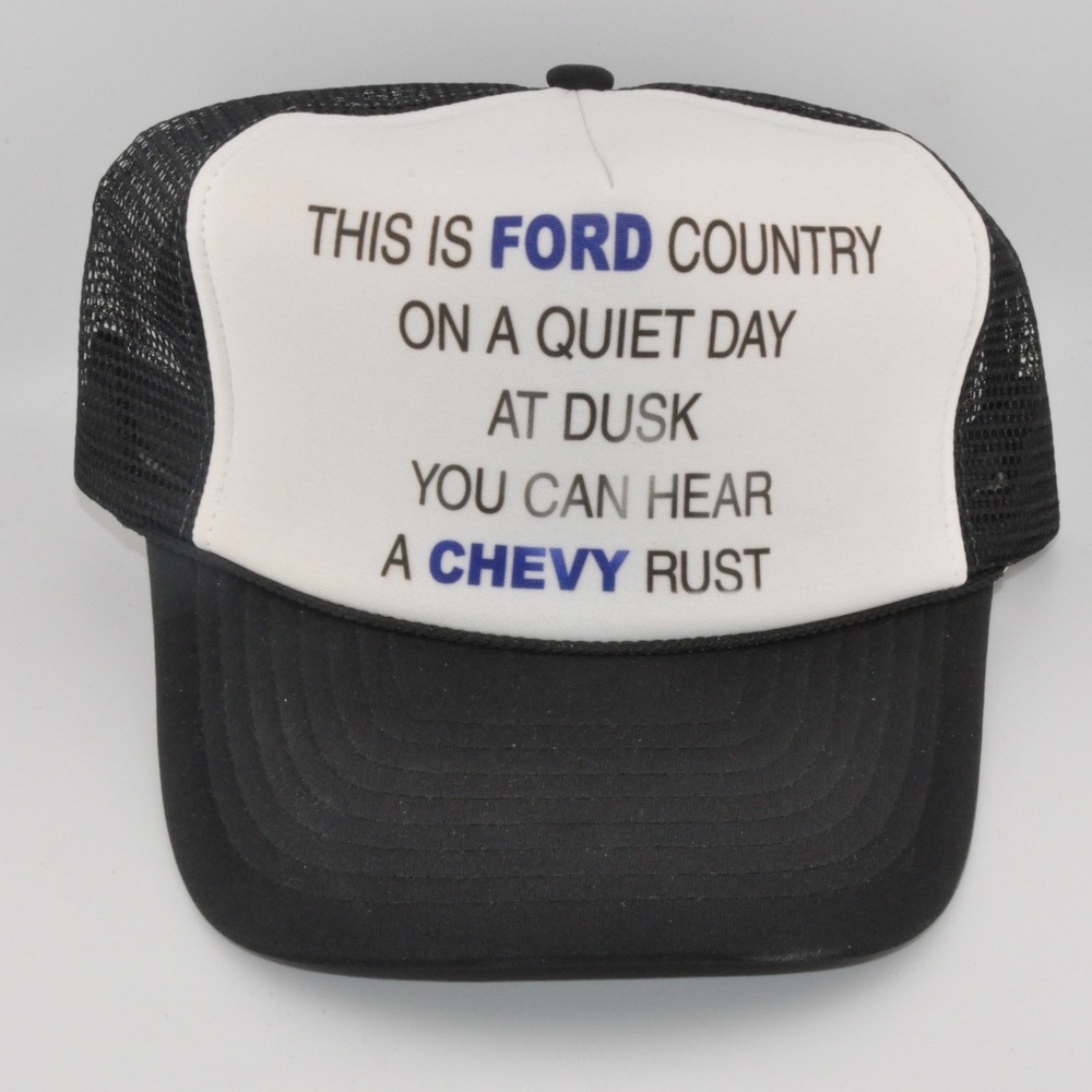 Nissin Trucker Hat OS Black White Excellent Ford Chevy Rust Humor Snapback